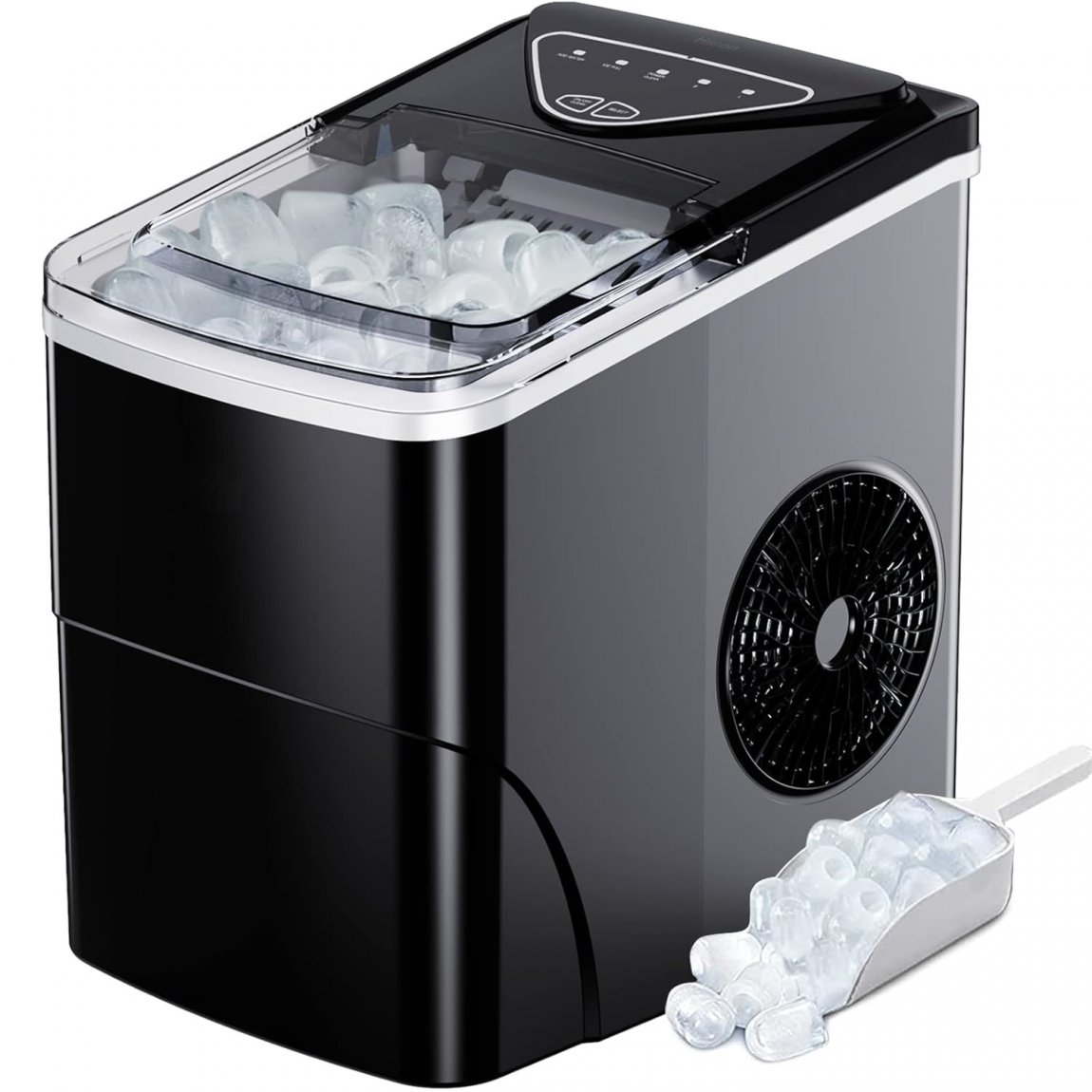 Ice Maker Countertop, 9 Cubes Ready in 6 Mins, 26lbs in 24Hrs, Self-Cleaning Ice Machine with Ice Scoop and Basket, 2 Sizes of Bullet Ice for Home Kitchen Office Bar Party