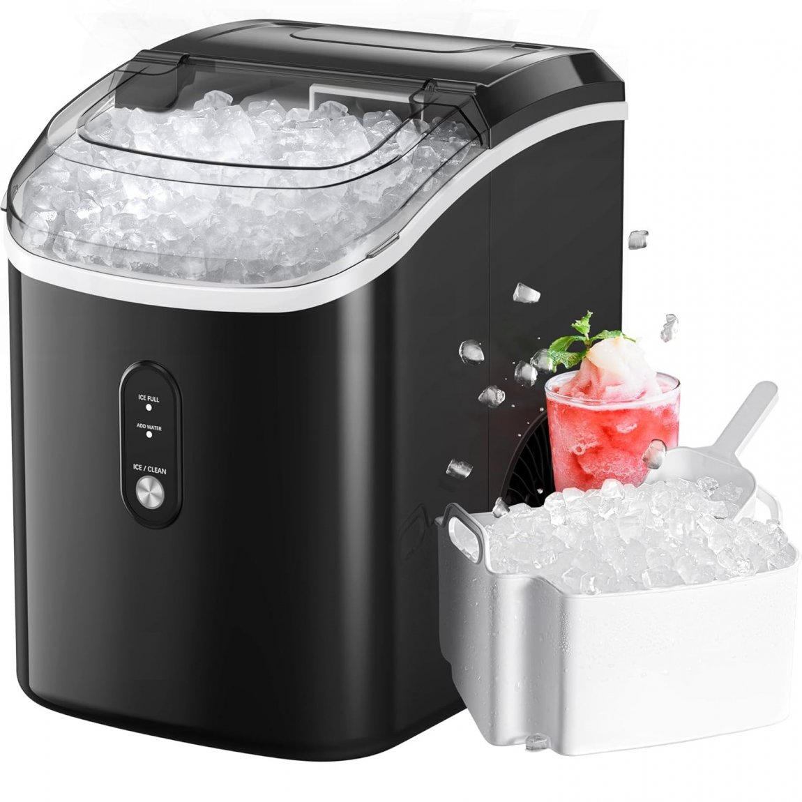 Nugget Ice Maker Countertop, Chewable Pellet Ice Machine with Self-Cleanin Function, 33lbs/24H Portable Ice Makers for Home Kitchen Officce - Black