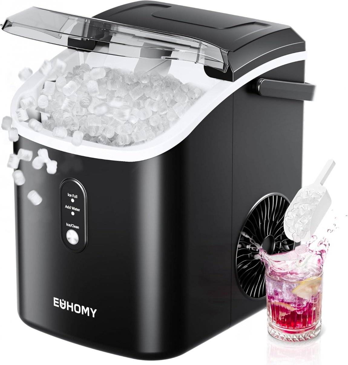 Nugget Ice Maker Countertop, 10K+ Bought in Past Month, Original Price: $142, Now: $97. With Handle, Ready in 6 Mins, 34lbs Per Day, Removable Top Cover, Auto-Cleaning, Portable Sonic Ice Maker with Basket and Scoop, for Home/Party/RV/Camping (Black)