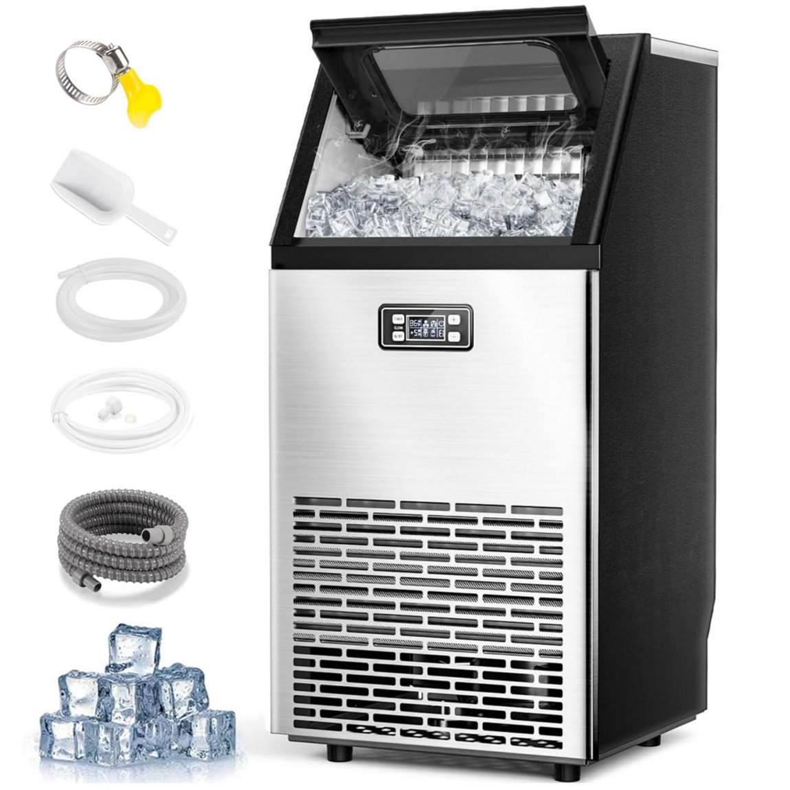 370+ Bought in Past Month, Original Price: $319, Now: $187, V2.0 Commercial Ice Maker,100 lbs,2-Way Add Water,Under Counter Ice Maker Self Cleaning,Ice Machine with 24 Hour Timer,33 lbs Basket,Stainless Steel Ice Makers for School, Home, Bar, RV ﻿