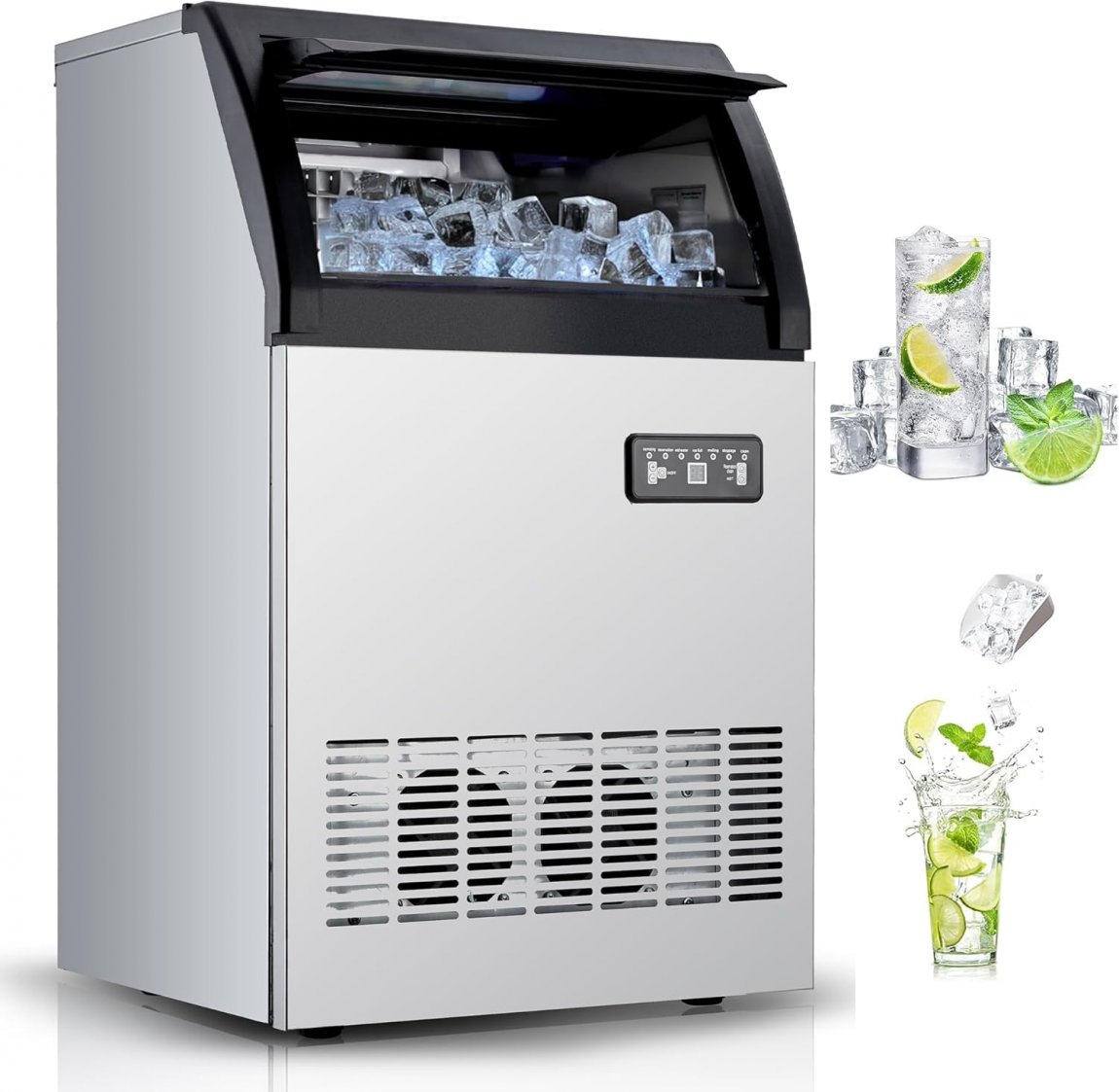 Commercial Ice Maker Machine, 300 + Bought in Past Month, Original Price: $299, Now: $187, 100lbs/24H, 40 LBS Storage Double Water Inlet, 40 Ice Cubes in 12-15 Mins, Efficient Ice Production, Quiet & Energy-Saving, for Home, Bar, Office, Party