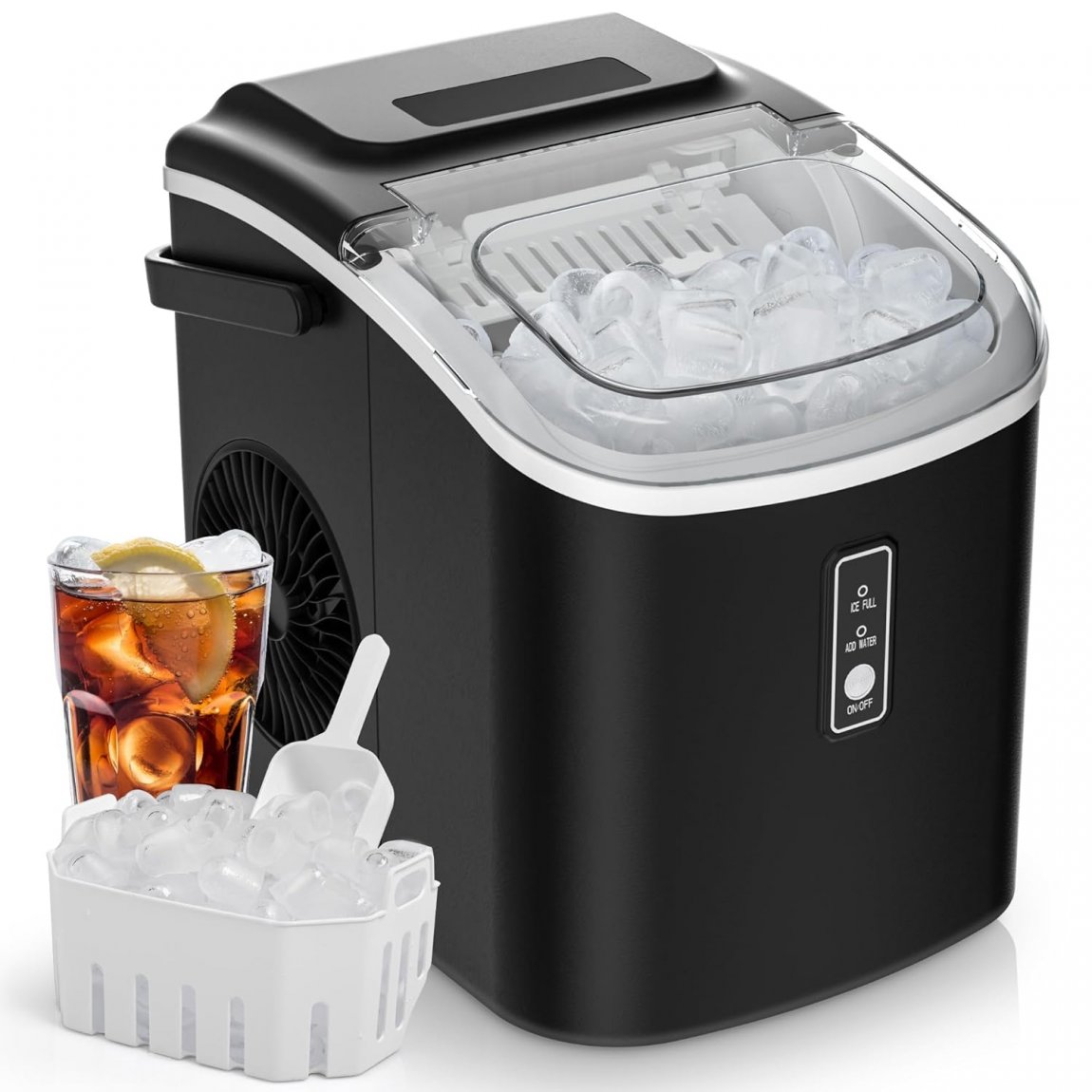 Portable Countertop Ice Maker Machine with Handle, 5K+ Bought in Past Month, Original Price: $79, Now: $57. 26.5lbs Per Day, 9 Cubes in 6 Mins, Auto-Cleaning Portable Ice Maker with Basket and Scoop, for Home / Kitchen / Camping / Party / RV (Black)