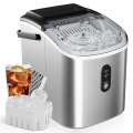 Ice Maker Countertop, Portable Ice Machine with Carry Handle, 26.5lbs Per Day, 9 Cubes in 6 Mins, Auto-Cleaning, with Basket and Scoop, for Home, Kitchen, Camping, RV (Silver)