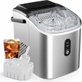 Ice Maker Countertop, Portable Ice Machine with Carry Handle, 26.5lbs Per Day, 9 Cubes in 6 Mins, Auto-Cleaning, with Basket and Scoop, for Home, Kitchen, Camping, RV (Silver)