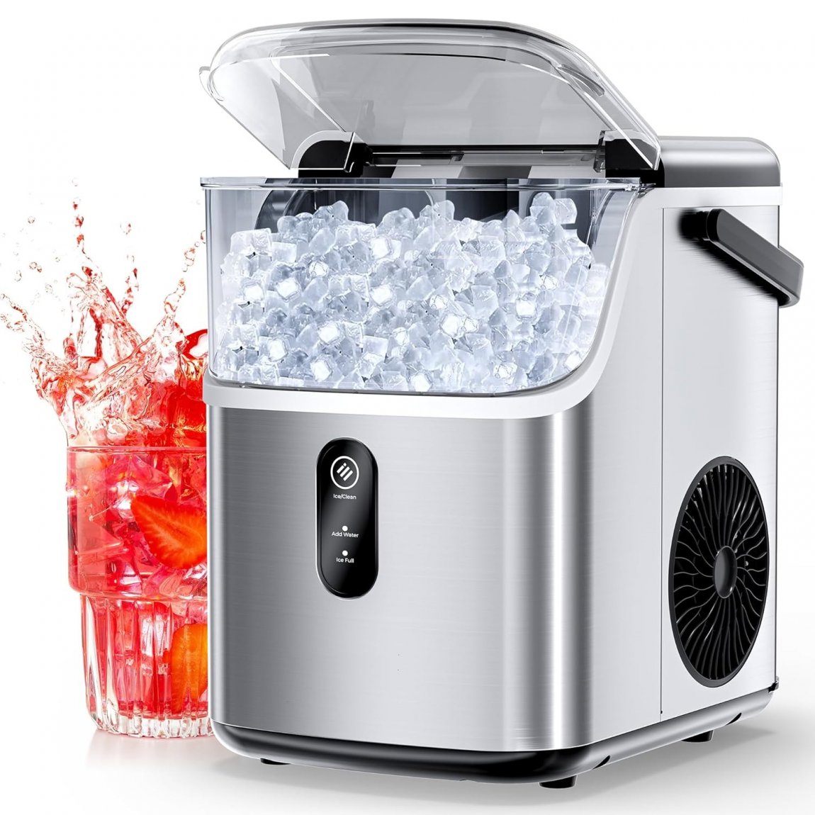 Nugget Ice Maker Countertop, Ice Maker with 33 lbs/24H, Crushed Pellet Ice Cubes, One-Click Operation Ice Machine with Self-Cleaning, for Party/Kitchen/Bar/Office, Stainless Steel