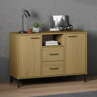 The Industrial-Styled Solid Pine Wood Sideboard with Metal Legs