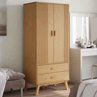 Classic Scandinavian Pine Wood Wardrobe - A Stylish and Functional Storage Solution