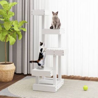 The Elegant White Solid Pine Cat Tree for Endless Feline Fun