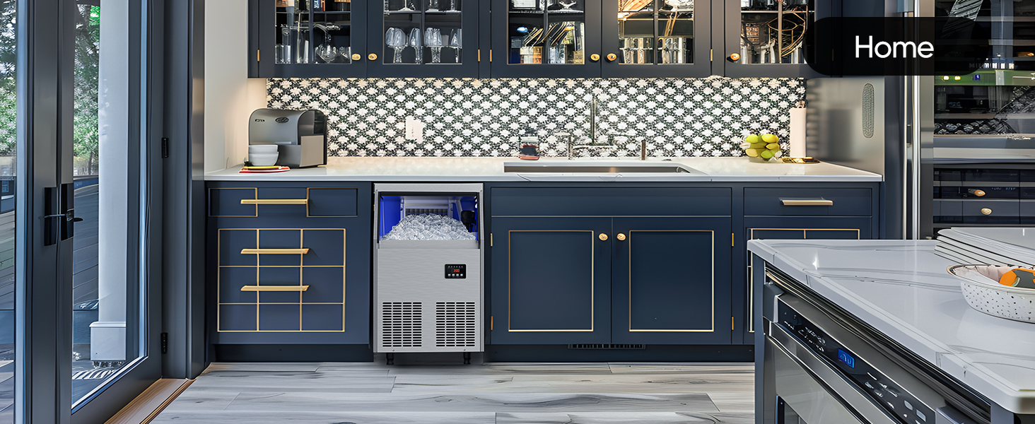 commercial ice maker machine freestanding at restaurant